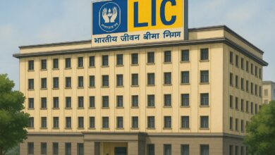 LIC head office building with the LIC logo on top.